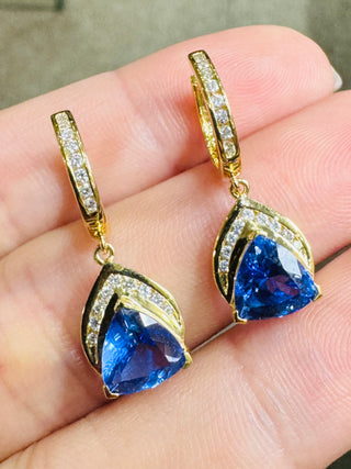 Trillion Cut Tanzanite & Diamond Earrings