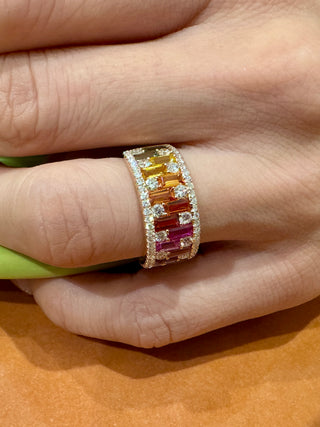 Baguette Rainbow Sapphire & Diamond Ring