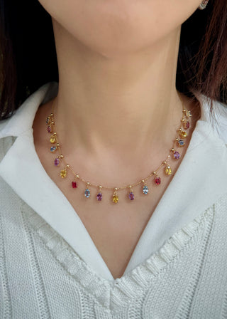 Multi-Sapphire Drop Station Necklace