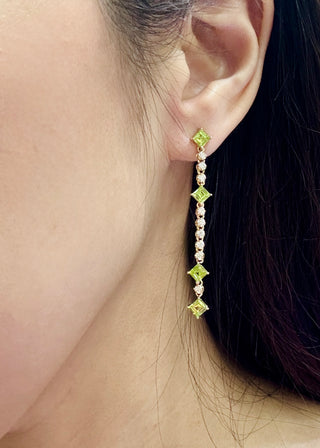 Linear Peridot & Diamond Earrings