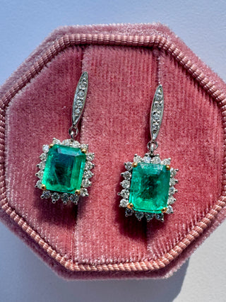 Emerald cut Emerald & Diamond Drop Earrings