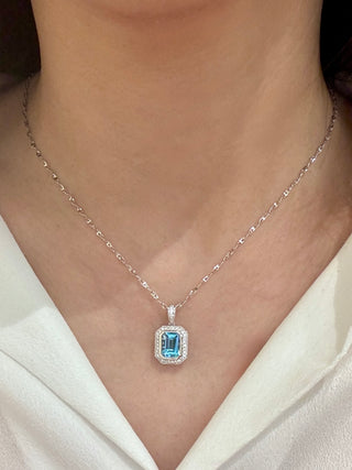 Art Deco Blue Topaz & Diamond Pendant