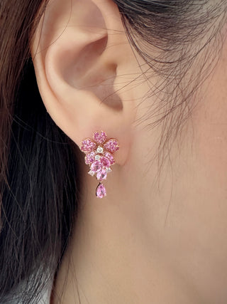 Pink Sapphire Sakura Cherry Blossom Drop Earrings