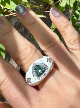 Artisan Seafoam Tourmaline & Diamond Enamel Ring