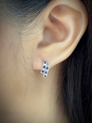 Bypass Sapphire & Diamond Huggie Earrings
