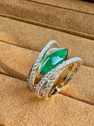 East West Criss Cross Jade & Diamond Ring