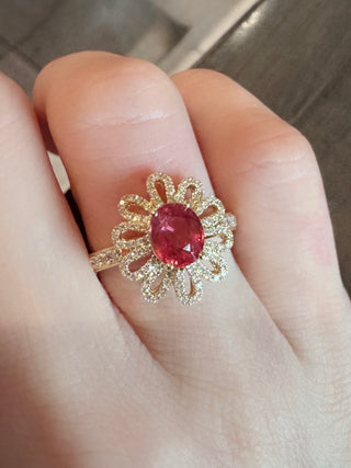 Padparadscha Sapphire & Diamond Daisy Halo Ring - Johnny Jewelry