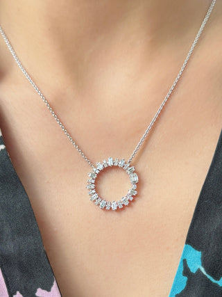 Deco Baguette & Round Diamond Circle Necklace