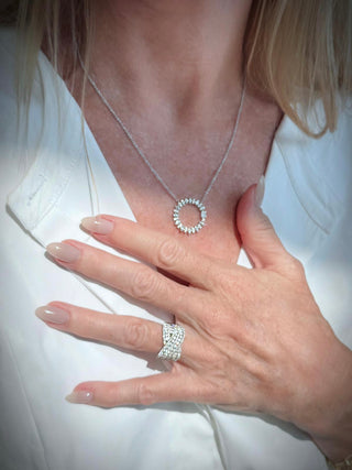 Deco Baguette & Round Diamond Circle Necklace