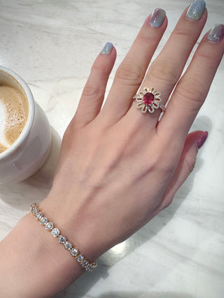 Padparadscha Sapphire & Diamond Daisy Halo Ring - Johnny Jewelry