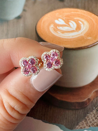 Clover Pink Sapphire & Diamond Earrings