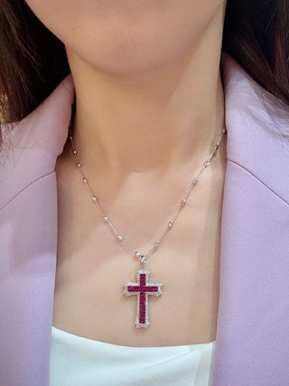 Edwardian Invisible Set Ruby & Diamond Cross Pendant - Johnny Jewelry