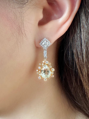 Galaxy Yellow Kunzite, White Sapphire & Diamond Earrings