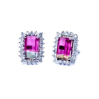 Classic Watermelon Tourmaline & Diamond Earrings