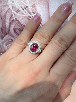Bubblegum Pink Tourmaline Diamond Halo Ring