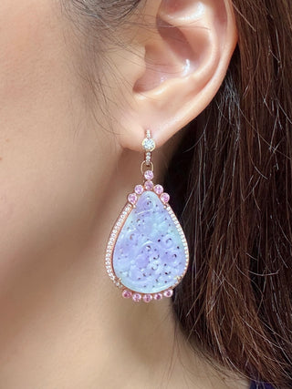 Diamond Huggies & Lavender Jade Drop Earrings