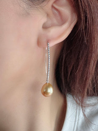Long Wire Golden South Sea Pearl Earrings