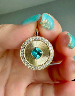 Sunray Apatite & Diamond Disc Pendant
