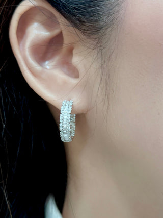 5mm Baguette & Round Diamond Inside Out Hoop Earrings - Johnny Jewelry