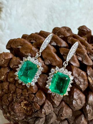 Emerald cut Emerald & Diamond Drop Earrings