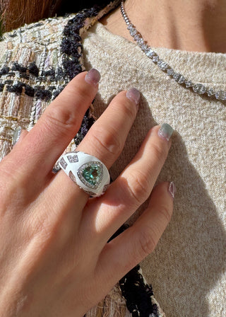 Artisan Seafoam Tourmaline & Diamond Enamel Ring