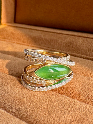 East West Criss Cross Jade & Diamond Ring