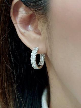 5mm Baguette & Round Diamond Inside Out Hoop Earrings - Johnny Jewelry