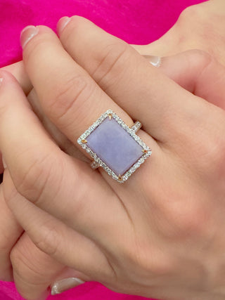 Lavender Jade & Diamond Halo Ring