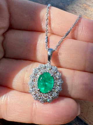 Victorian Emerald & Diamond Halo Pendant