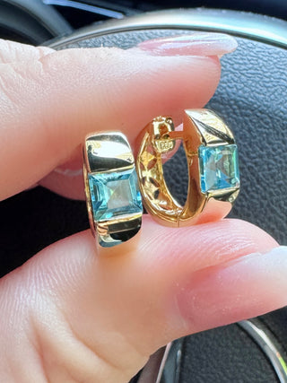 5mm Blue Topaz Huggie Hoop Earrings - Johnny Jewelry