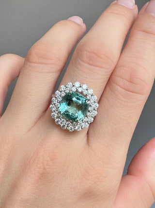 Galaxy Double Halo Aquamarine & Diamond Ring