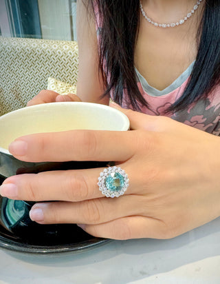 Galaxy Double Halo Aquamarine & Diamond Ring