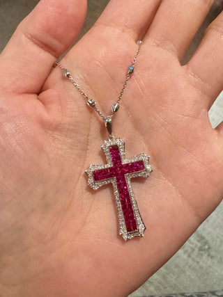 Edwardian Invisible Set Ruby & Diamond Cross Pendant