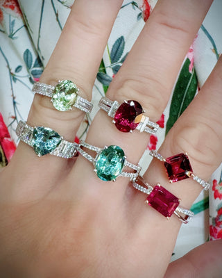 Cube Pink Tourmaline & Diamond Ring