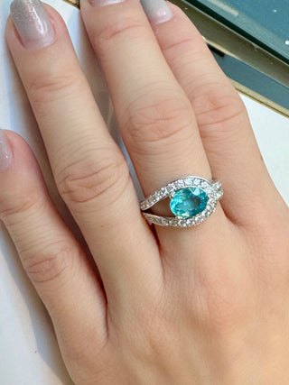 Droplet Neon Blue Apatite & Diamond Ring