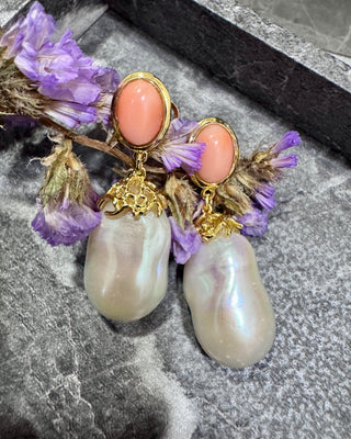 Pink Coral & Baroque Pearl Drop Earrings - Johnny Jewelry