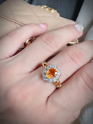 Fanta Garnet & Diamond Halo Ring