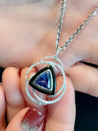 Trillion Tanzanite, Onyx & Diamond Swirl Pendant