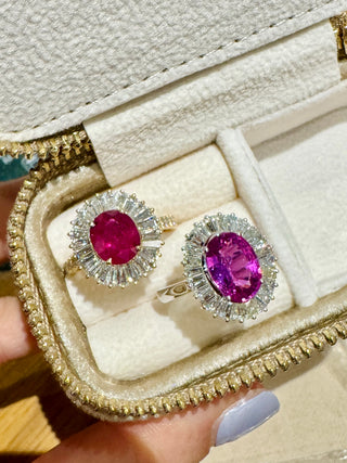 Ruby & Baguette Diamond Halo Ring