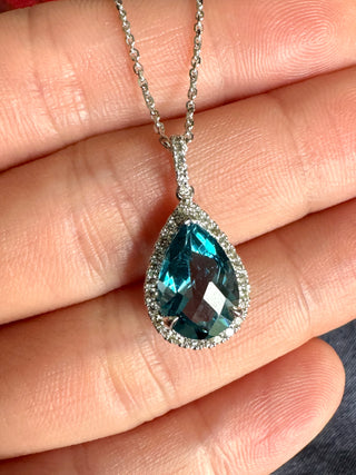 Teardrop London Blue Topaz & Diamond Halo Pendant