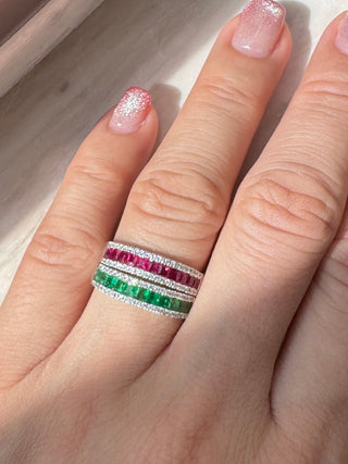 Channel Set Princess Cut Emerald & Diamond Ring - Johnny Jewelry