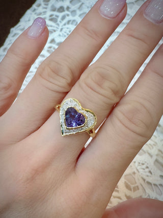 Heart Shaped Lavender Sapphire & Diamond Halo Ring