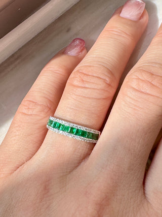 Channel Set Princess Cut Emerald & Diamond Ring - Johnny Jewelry