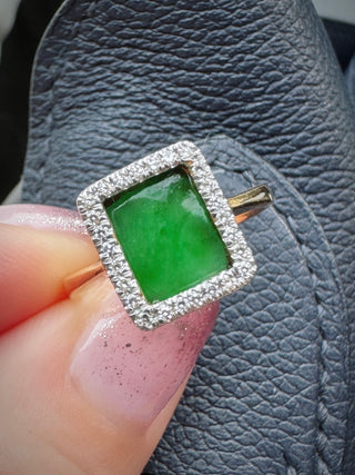 Jade & Diamond Halo Signet Ring