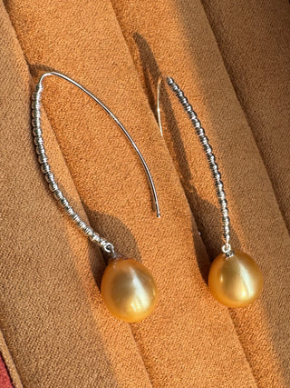Long Wire Golden South Sea Pearl Earrings