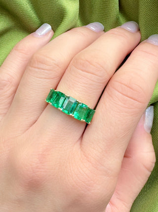 5 Stones Emerald Cut Emerald Anniversary Band