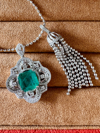 Edwardian Emerald & Diamond Tassel Pendant