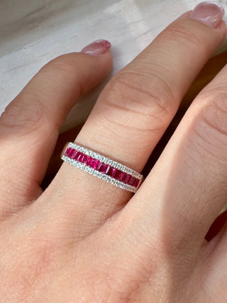 Channel Set Princess Cut Ruby & Diamond Ring - Johnny Jewelry