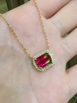 East West Watermelon Tourmaline & Diamond Necklace