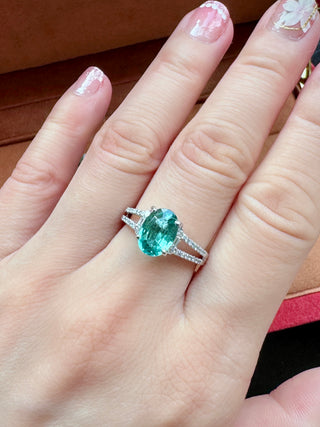 Dark Mint Green Tourmaline & Diamond Ring